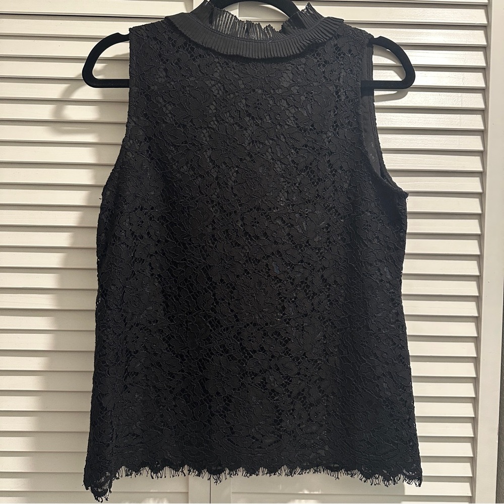 J.Crew Lace Ruffleneck Top Black S - Picture 2 of 3